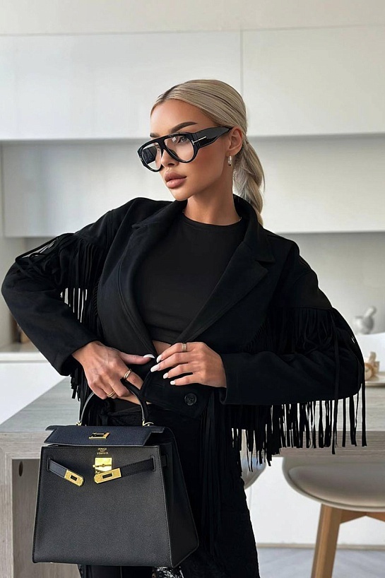 Женская замшевая косуха с бахромой Yves Saint Laurent