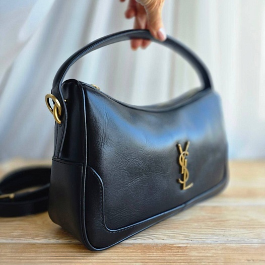 Женская чёрная кожаная сумка Yves Saint Laurent 29x18 см   