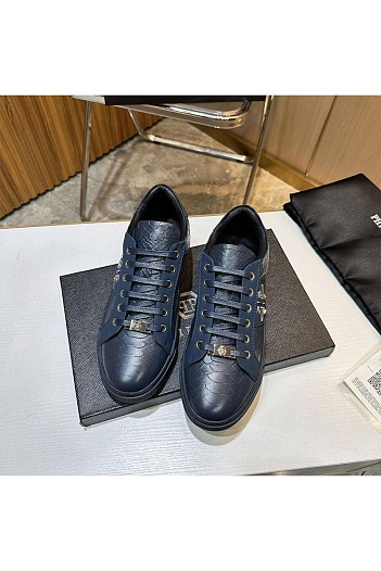Мужские кожаные кроссовки Philipp Plein синего цвета   