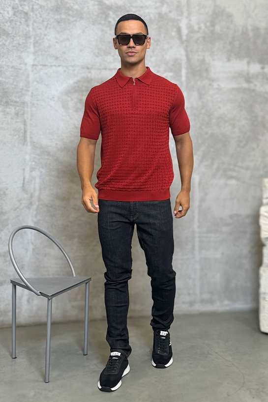 Мужское поло красного цвета Zilli zip neck