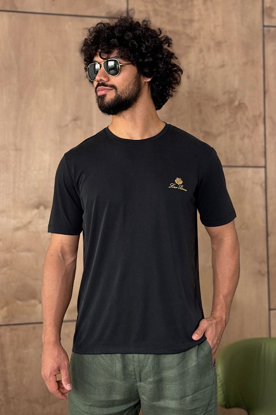 Мужская чёрная футболка Loro Piana logo-embroidered