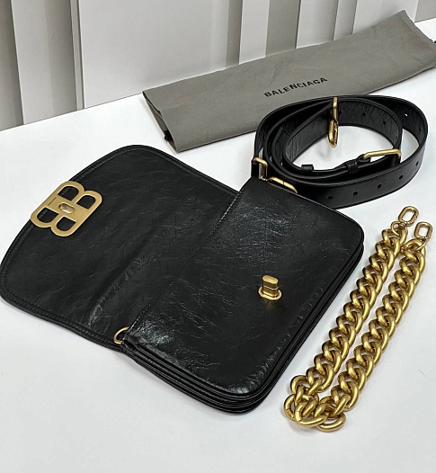 Женская сумка Balenciaga BB Soft Premium 23x14.5x4 см - Black / Gold   