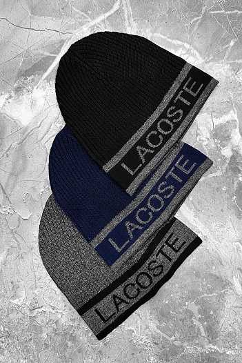 Мужская шапка Lacoste серого цвета   