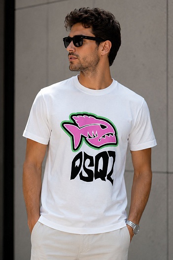 Белая футболка Dsquared2 Piranha graphic print   
