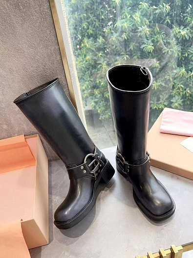 Женские кожаные сапоги MIU MIU Ankle Premium   