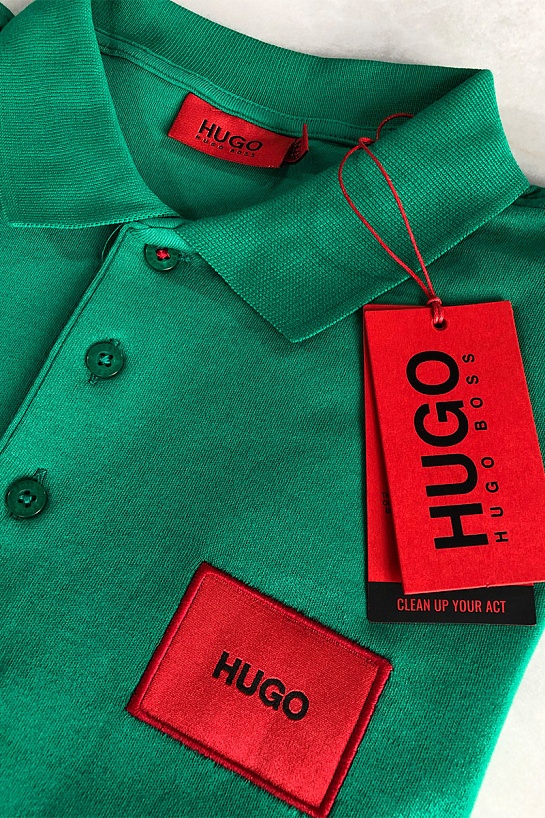 Зелёное мужское поло Hugo Boss