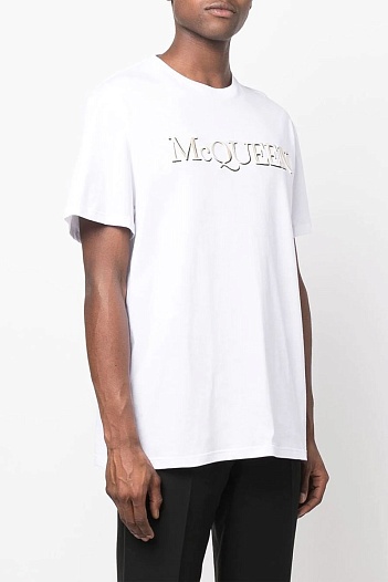 Белая оверсайз футболка Alexander McQueen embroidered logo   