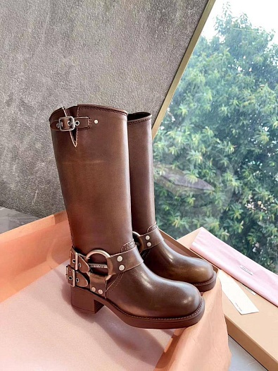Женские кожаные сапоги MIU MIU Ankle Premium   