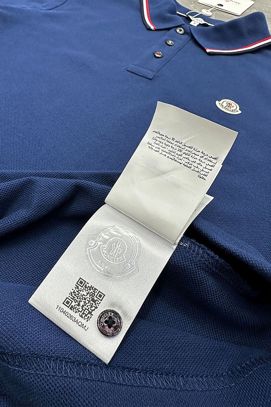 Мужское поло синего цвета Moncler logo-patch