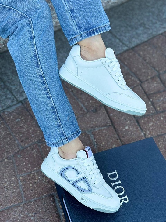 Женские кожаные кроссовки Dior - White