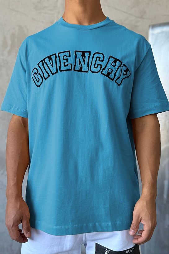 Синяя оверсайз футболка Givenchy college logo-embroidered