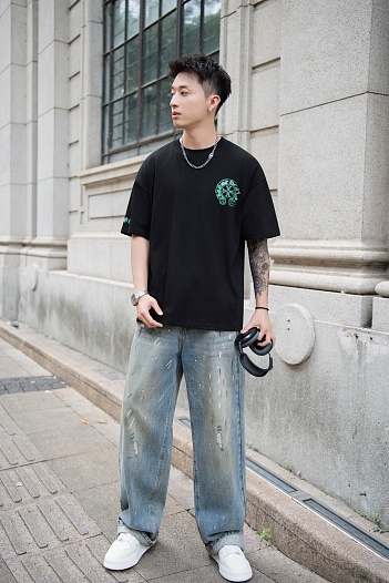 Чёрная оверсайз футболка Chrome Hearts Premium   