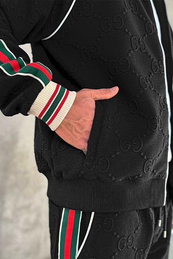 Чёрная кофта на молнии Gucci GG jacquard   