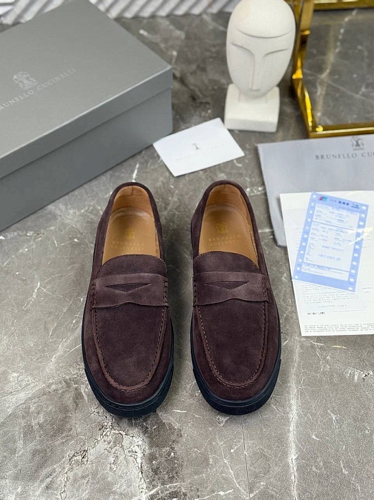 Замшевые лоферы Brunello Cucinelli коричневого цвета