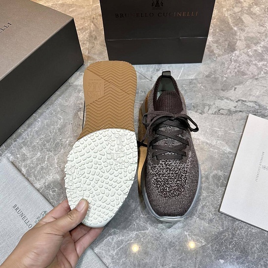 Текстильные кроссовки Brunello Cucinelli коричневого цвета