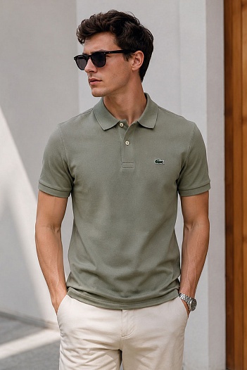 Мужское тёмно-зелёное поло Lacoste Classic Fit   