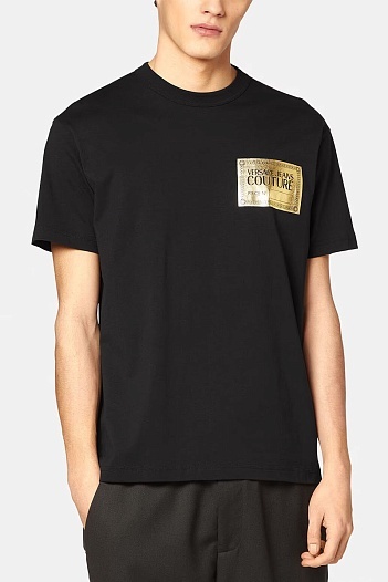 Мужская чёрная футболка Versace Jeans Couture Piece Number   