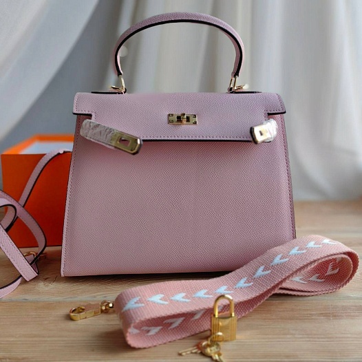 Женская кожаная сумка Hermes Kelley 25x20 см - Pink   