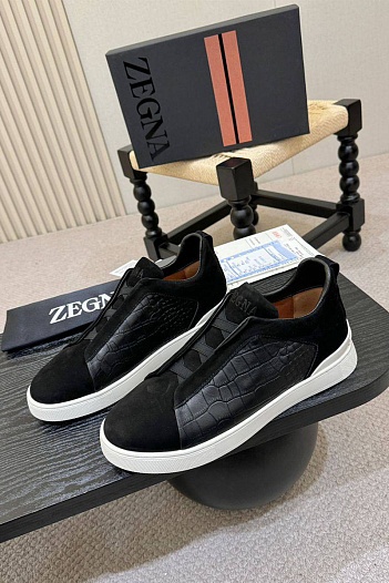 Мужские кроссовки Zegna Triple Stitch Alligator - Black   