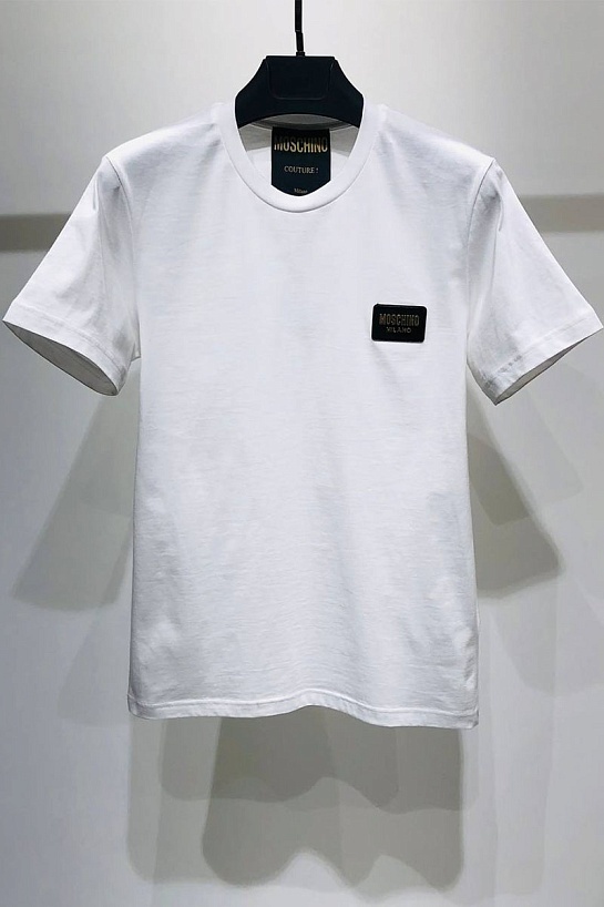 Мужская белая футболка Moschino logo-patch