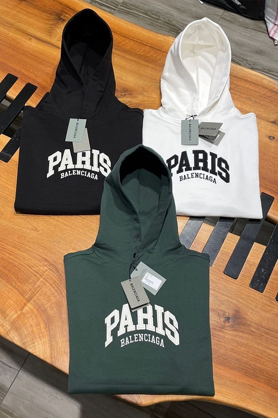 Зелёное худи Balenciaga Paris logo-embroidered