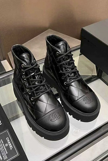 Женские кожаные ботинки Chanel premium - Black   