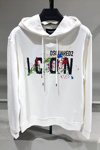 Мужское белое худи Dsquared2 Icon Splatter logo-print   