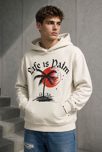 Бежевое оверсайз худи Palm Angels sunset palm   