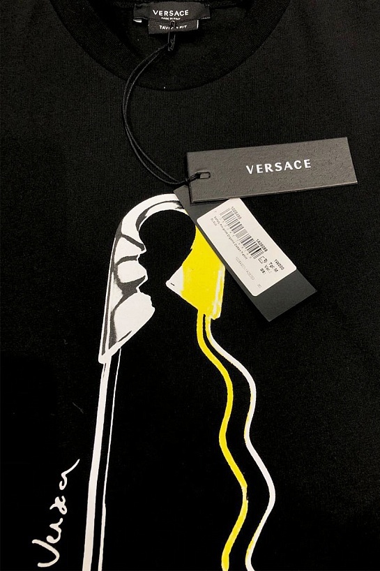 Мужская чёрная футболка Versace safety pin