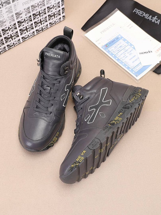 Кожаные кроссовки с мехом Premiata high-top - Grey