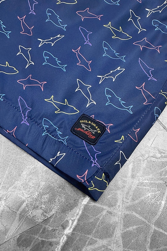 Мужские тёмно-синие шорты Paul & Shark shark-print