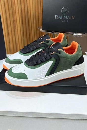 Кожаные кроссовки Balmain B-Skate Low-Top - White / Green   