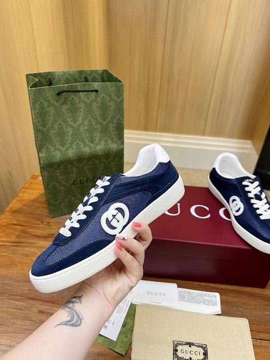 Женские замшевые кеды Gucci Premium - Blue