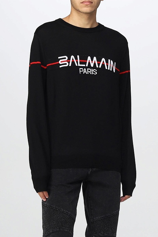Чёрный джемпер Balmain intarsia logo jumper