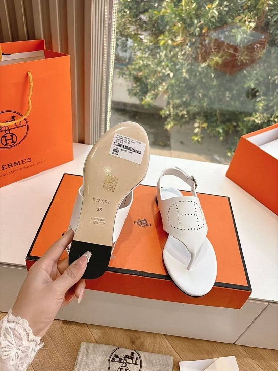 Женские кожаные сандалии Hermes Premium - White