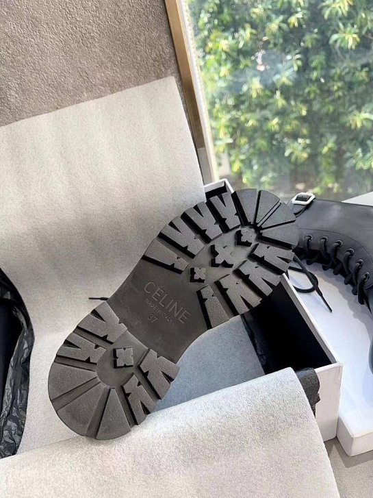 Женские кожаные ботинки с мехом Celine premium - Black
