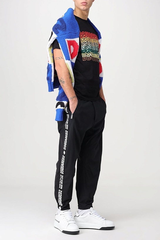 Мужская чёрная футболка Dsquared2 Rainbow logo-print