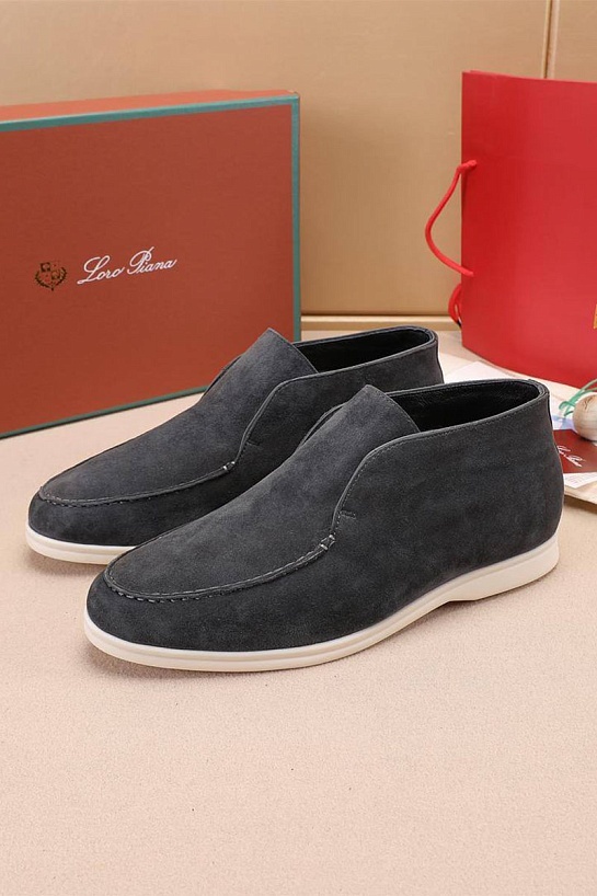 Замшевые лоферы с мехом Loro Piana Open Walk - Grey