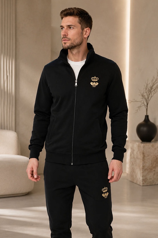 Чёрная кофта на молнии Dolce & Gabbana bee crown embroidered