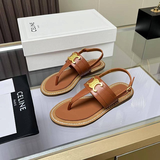 Женские кожаные сандалии Celine Premium - Brown   