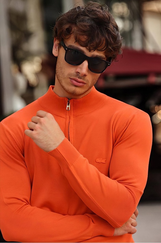 Мужской оранжевый джемпер Lacoste Zip Neck