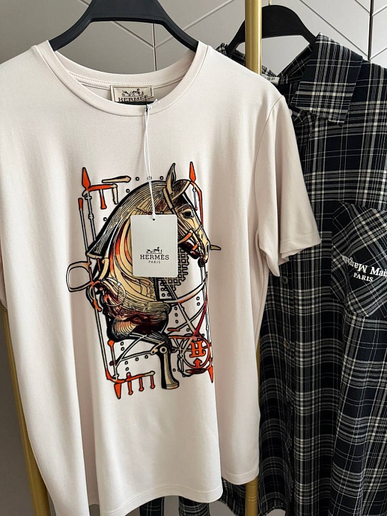 Бежевая женская футболка Hermes premium