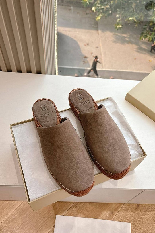 Женские замшевые шлёпанцы Brunello Cucinelli Premium - Brown
