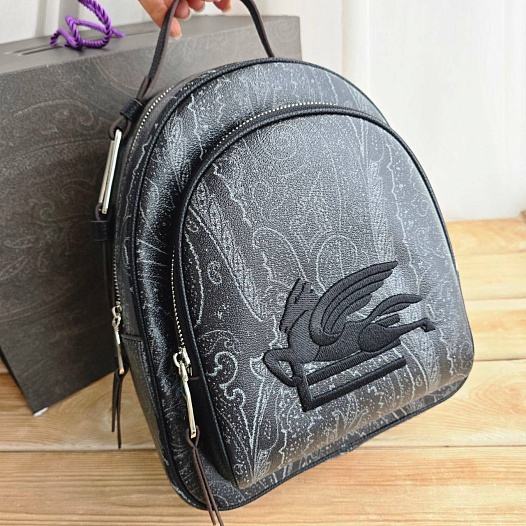 Кожаный рюкзак Etro с узором плейсли 30x24 см   