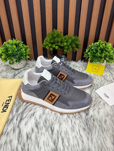 Мужские кроссовки Fendi FF logo - Grey   