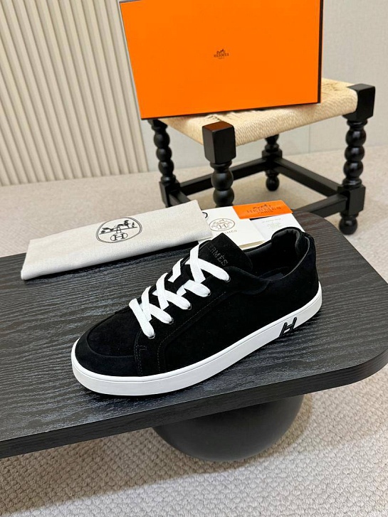Мужские замшевые кроссовки Hermes Kid - Black
