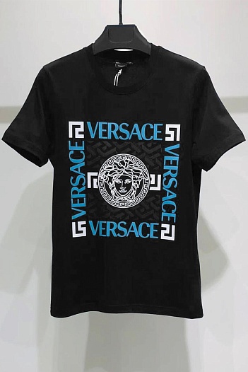 Мужская чёрная футболка Versace logo-print   