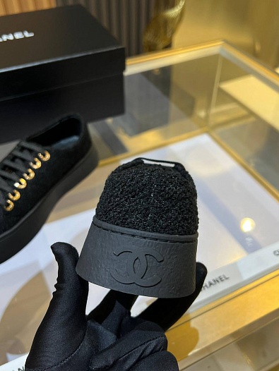 Женские комбинированные кроссовки Chanel Premium - Black   