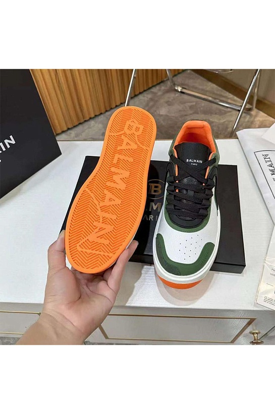 Кожаные кроссовки Balmain B-Skate Low-Top - White / Green