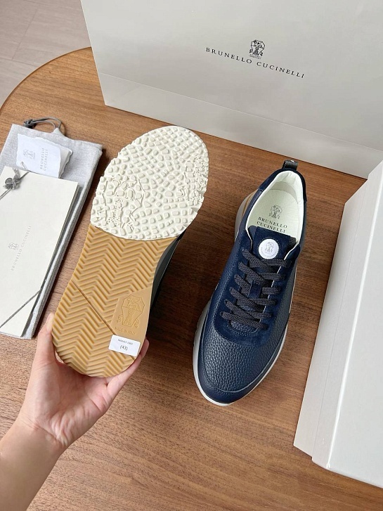 Кожаные кроссовки Brunello Cucinelli Premium - Navy